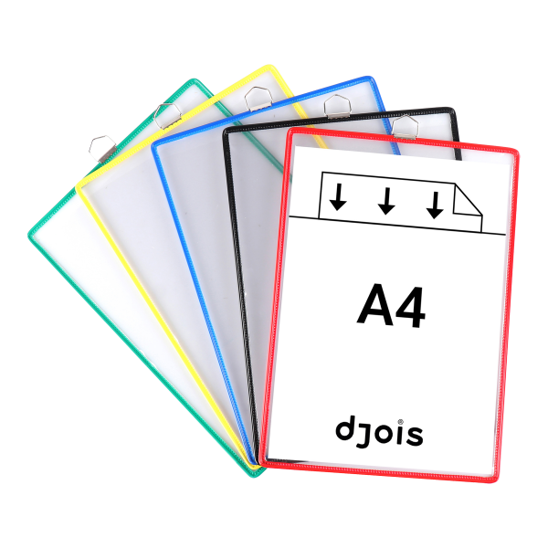 Djois rámeček s kapsou a očkem, A4, otevřený shora, mix barev, 5 ks