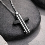 Pánský náhrdelník Pablo chirurgická ocel - kříž, Černá 55 cm