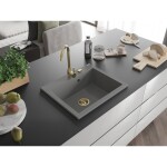 MEXEN/S - Elix granitový dřez 1-miska 600 x 500 mm, šedý, sifon zlatá 6525601005-71-G