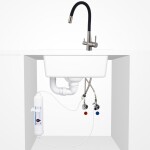 Laveo - Riveco - dřezová baterie stojánková s elastickým ramenem + filtr, kartáčovaná ocel BRIB768D
