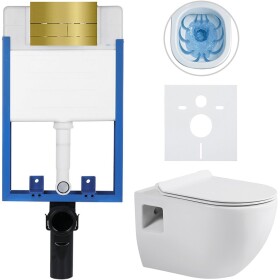 CERANO Kompletní podomítkový WC set Lite/Dure - bílá lesklá - WC tlačítko Line, zlatá - k zazdění - 51x35 cm