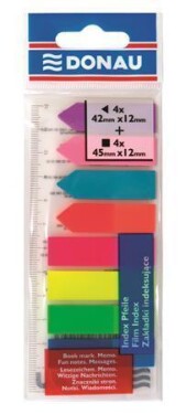 DONAU Záložky samolepicí plastové a 12 cm pravítko - mix neonových barev [200 ks]