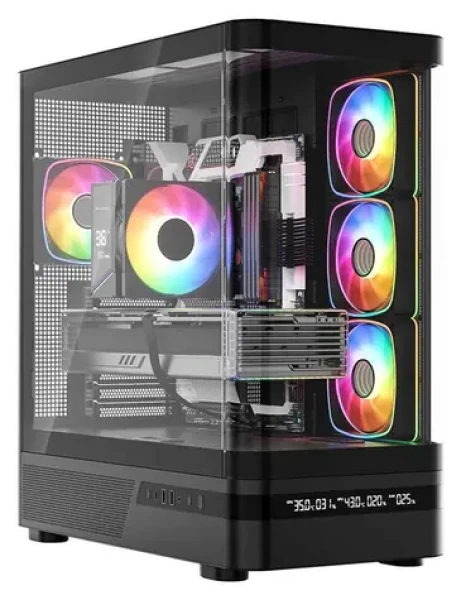 MODECOM Volcano AQ200 ARGB černá / Skříň / ATX / 1x USB-C 3.2 / LED displej / tvrzené sklo / bez zdroje (MC-A-AQ200-4FA-B)