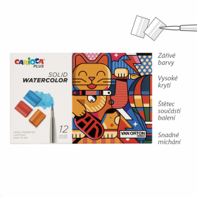 Carioca PLUS akvarelové barvy Solid, pouzdro, 12 ks