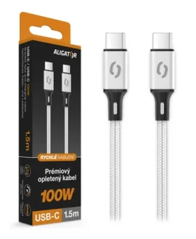 Aligator Datový kabel PREMIUM 5A 100W / USB-C/USB-C / bílý (DATKP76)