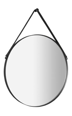 SAPHO - ORBITER kulaté zrcadlo s koženým páskem ø 60cm, černá mat ORT060