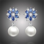 Náušnice s perlou a krystaly Swarovski Samantha, Modrá
