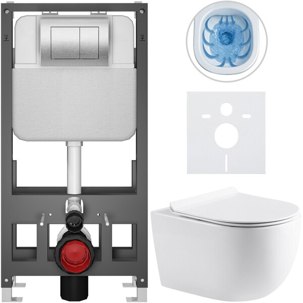 CERANO Kompletní WC set Basic/Felci - bílá lesklá - WC tlačítko Maxio/Stříbrná - volně stojící - předstěnová instalace - 53x37 cm