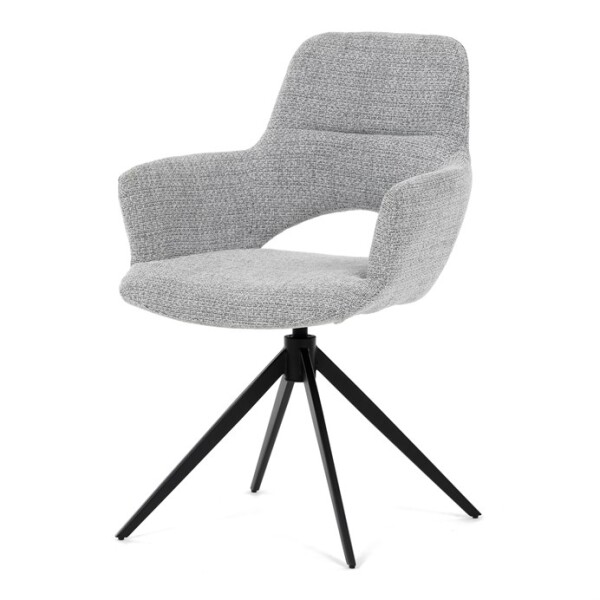 Židle jídelní, šedá látka, 360° vratný mechanismus, černý kov