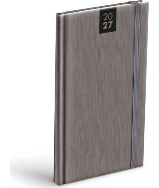 Diář 2027 T806 PU šedý s gumkou 90x170mm
