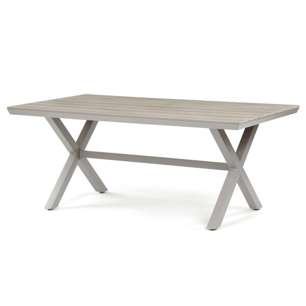 Stůl zahradní 180x100x75, deska polywood v dekoru světlého dubu, hliníková konstrukce, béžová barva