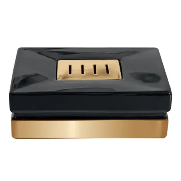 Spirella ROMA mýdlenka černá keramika / zlatý podstavec (7610583179821)