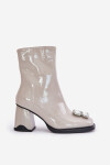 Lakované Dámské Boty Na Podpatku S Dekorací MR880-019 Světle Šedé D&A 36