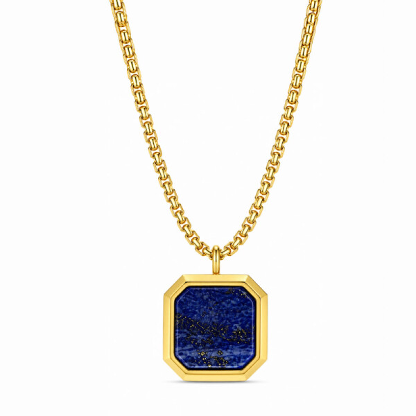 Pánský náhrdelník Fabiano Gold - lapis lazuli, chirurgická ocel, Zlatá 60 cm