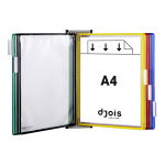 Djois nástěnný kovový držák s rámečky, 10 rámečků s kapsami A4 na výšku, rámečky mix barev, 1 set