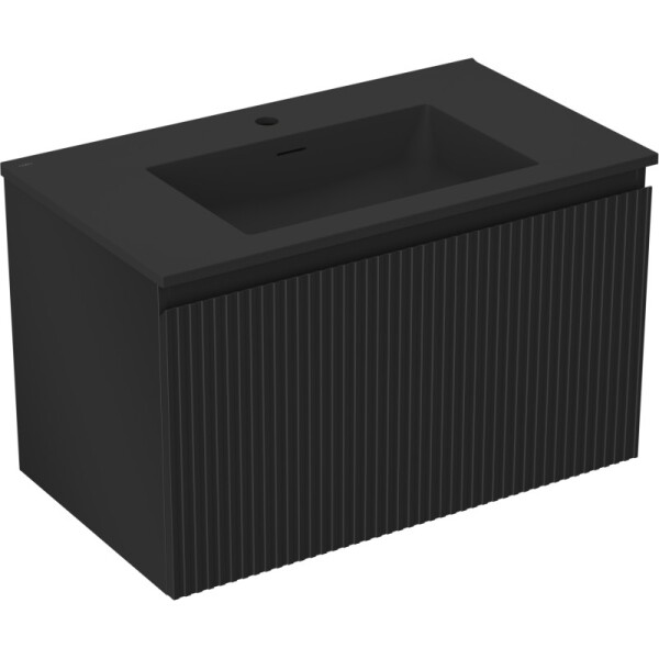 MEXEN/S - Rivel koupelnová skříňka 80 cm s umyvadlem Otis, 1 šuplík, reliéf , černá mat 91A20-08047-1-BF71-W18M71