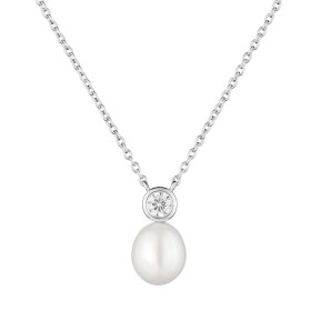 Stříbrný náhrdelník s perlou a čirým zirkonem - stříbro 925/1000, Bílá 43 cm + 9 cm (prodloužení)