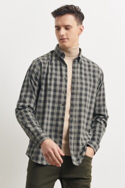 ALTINYILDIZ CLASSICS Men's Anthracite-green Comfort Fit Relaxed Cut Buttoned Collar Checkered Flannel Lumberjack Shirt