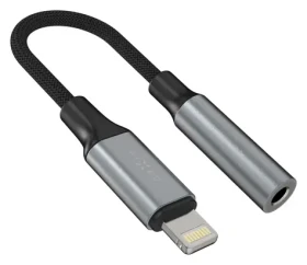 FIXED Link Space Gray / Redukce / Lightning - 3,5mm jack / hliníkové tělo / opletený kabel / OTG (FIXA-LJ-GR)