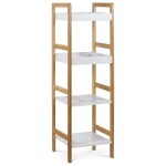Regál, 4 police, masiv bambus, přírodní odstín, MDF, bílý matný lak, nosn. 12 kg