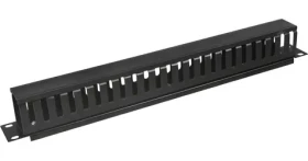 DATACOM 19" vyvazovací panel 1U jednostranná plastová lišta černá / Vyvazovací panel / vnitřní rozměr 48x36 mm (7501)