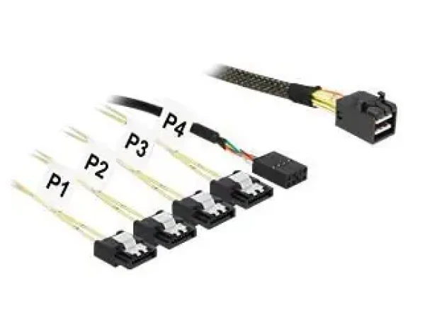 DeLock 85732 / Kabel SAS / Mini SAS HD SFF-8643 (M) 4× SATA 7 pin + Sideband / 1 m / černý (85732)