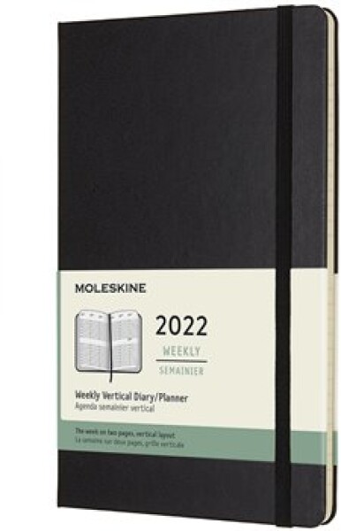 Vertikální týdenní diář Moleskine 2022, tvrdý, černý L