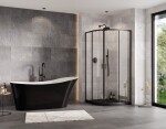 BESCO - Set čtvrtkruhový kout ZARYA BLACK + vanička AXIM STONE EFFECT - Barva rámu - Černá, Rozměr A - 90, Rozměr B - 90, Výplň - Čiré bezpečnostní sklo - 5 mm BCZBAXS90190
