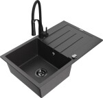 MEXEN - Bruno granitový dřez s odkapávačem včetně baterie Aster, černá kropenatá 6513-76-73450-70-B