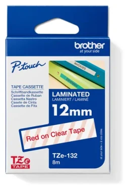 Brother TZe-132 průsvitná/červená / Páska na štítky / 12 mm / 8 m / laminovaná (TZE132)
