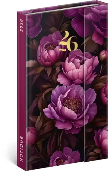 NOTIQUE Týdenní magnetický diář Fialové květy 2026, 13 x 21 cm (PGD-35537-Z)