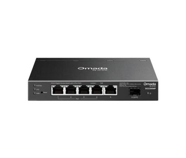TP-Link OMADA switch SG2206MP (5xGbE,1xSFP,4xPoE+,63W,fanless) EDF_324482