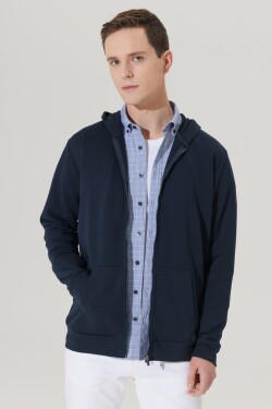 AC&Co / Altınyıldız Classics Men's Navy Blue Standard Fit Regular Fit Hooded Zipper Sweatshirt Jacket