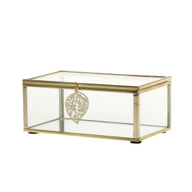 Chic Antique Skleněný box Leaf Décor, zlatá barva, sklo, kov