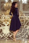 Tmavě modré dámské šaty s dlouhým zadním dílem a krajkovým výstřihem model 6412394 L - numoco