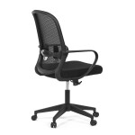 Židle kancelářská, černý MESH a černá látka, plastový kříž, houpací mechanismus.