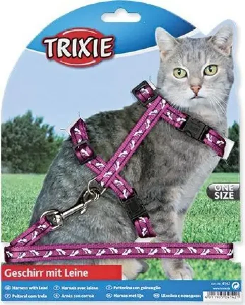 TRIXIE Postroj s vodítkem pro kočky černá 27-45 cm/10 mm / Nylon / Obvod krku 20-30 cm / Vodítko 1,2 m (G13-4142)