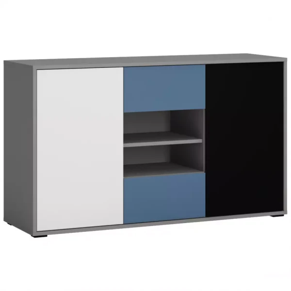 Komoda Laser LASK02B 2D2S šedá platina/černá perla/bílý alpský/modrá