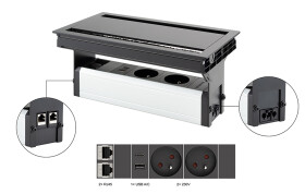 Versalogic VersaFlap dual 2.0 elektrická zásuvka 2x 230V, FR, RJ45, USB A/C, černá (497056)