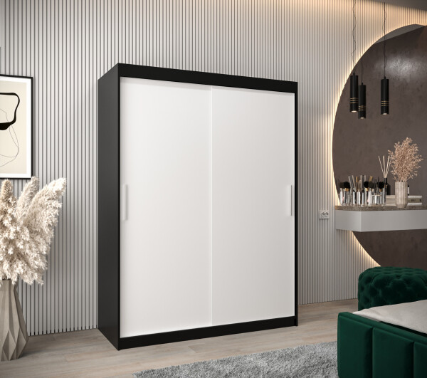 Šatní skříň Abi T0 s posuvnými dveřmi Barva korpusu: Černá, Rozměry: 150 cm, Dveře: Bílá