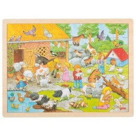 Goki Puzzle Dětská Zoo 48 dílků - dřevěné