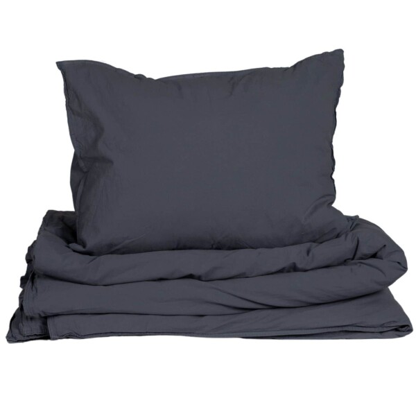 Storefactory Povlečení z organické bavlny Crinkle Midnight 150 × 210 cm, šedá barva, textil