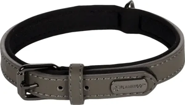 Flamingo Binti Kožený obojek s neoprenem šedá S (FLA-519248)