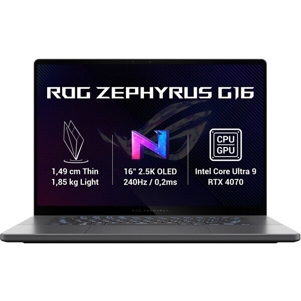 ASUS ROG Zephyrus G16 černá / 16" OLED / Intel Core Ultra 9 185H 3.8GHz / 32GB / 1TB SSD / NV RTX4070 8GB / W11H (GU605MI-NEBULA044W)