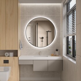 Erga Emma, kulaté LED zrcadlo 90cm, černý kovový rám, 2070 lm, 6500K, zadní osvětlení, ERG-V01-201-9090-BK