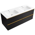 CERANO - Koupelnová skříňka Velora - černá matná, úchytka zlatá + keramické umyvadlo Novo - bílá lesklá - 121x54,5x46,5 CER-979898