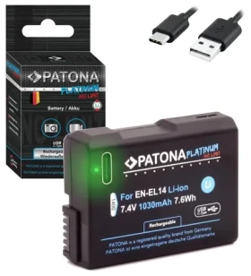 PATONA baterie pro foto Nikon EN-EL14/EN-EL14A 1030mAh / Li-Ion / Platinum / USB-C nabíjení (PT1400)