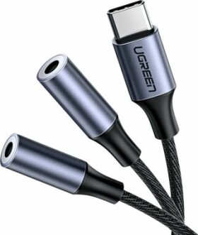 Ugreen USB Typ C - 2x 3,5 mm mini jack rozbočovací adaptérový kabel 20 cm šedý (30732)