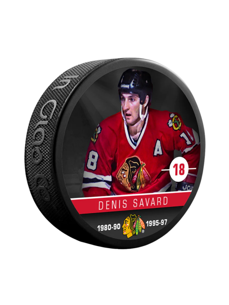 Inglasco / Sherwood Puk Denis Savard #18 Chicago Blackhawks NHL Souvenir Collector Hockey Puck