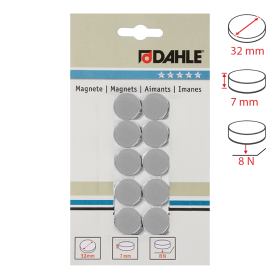 Dahle magnet plánovací, Ø 32 mm, 8 N, 10 ks, šedý